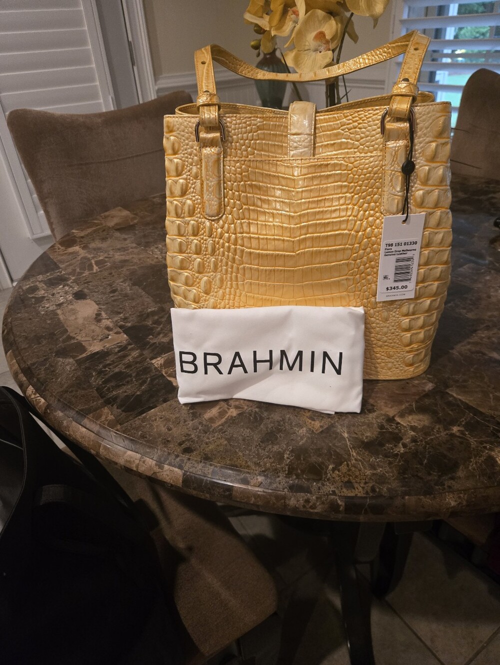 Brahmin Yellow Croc-Embossed Leather Tote